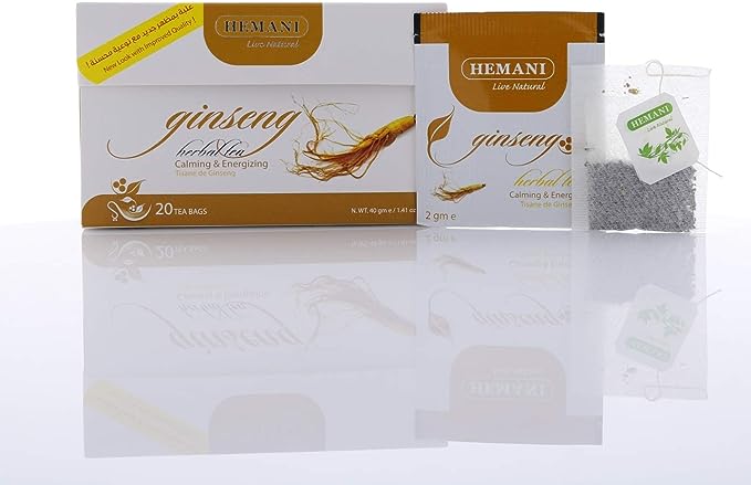 Hemani Ginseng Green Tea - Healing Beverage - Boosts Energy and Provides Mental Clarity - Calming & Energizing  - 20 Tea Bags - 50 gms