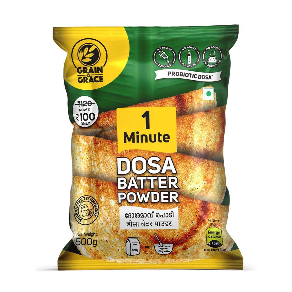Grain N Grace 1 Minute Dosa Batter Powder - No Added Colours, Preservatives & Flavours  - Made from High Quality Rice & Lentils- 500 g