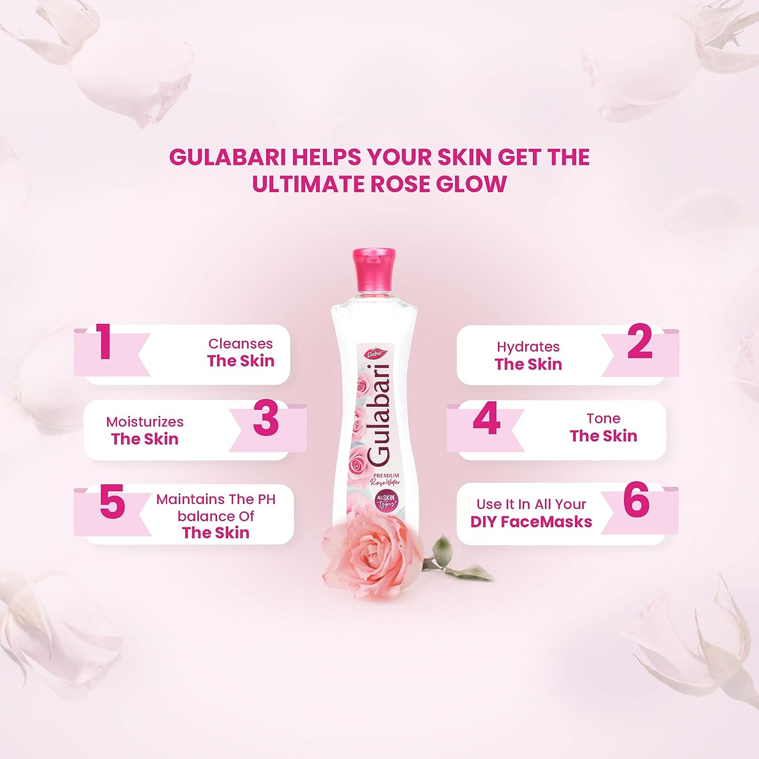Dabur Gulabari Premium Rose Water  - For All Skin Types  - 100% Pure Rose Oil & Paraben Free  - Cleanses Your Skin from Deep Within - Dermatologically Tested - 250ml