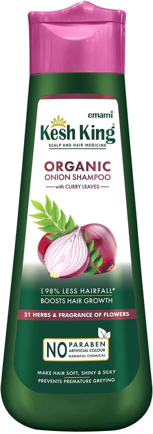 Emami Kesh King Scalp & Hair Medicine Organic Onion Shampoo With Curry Leaves - 98 % Less Hair Fall & Boost Hair Growth - Makes Hair Soft,Shiny Silky - 21 Herbs & Fragrance of Flowers  - 200 ml