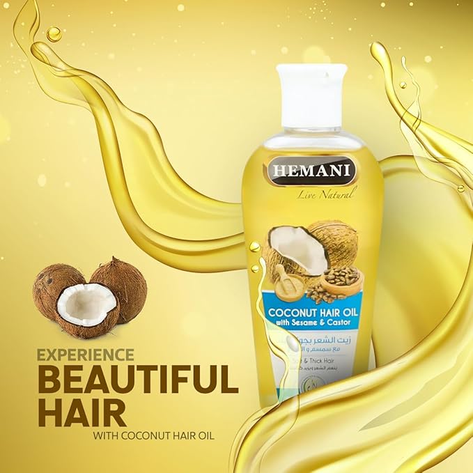 Hemani Coconut Hair oil with Castor and Seseme -Nourishing Blend-Moisturizing Properties