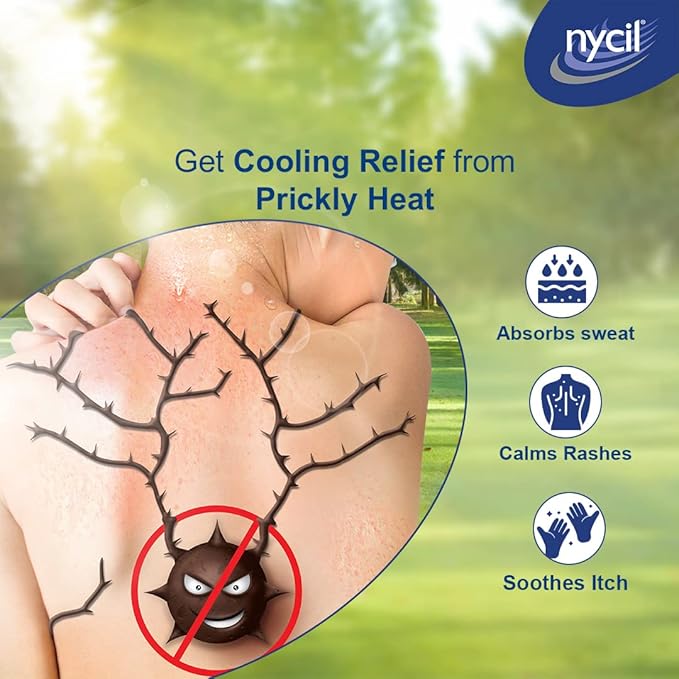 Nycil Zydus Cool Gulabjal Prickly Heat Powder - Helps Protect from Common Germs & Bacteria - Fights Body Odor, Itching, Rashes - with Cooling Effect-187.5 Grams