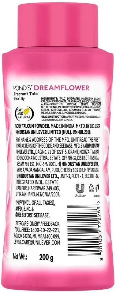 Ponds  Ponds Dream Flower Talc - Delightful Fragrance and Skin-Friendly Properties - Delicate Floral Fragrance-200 g