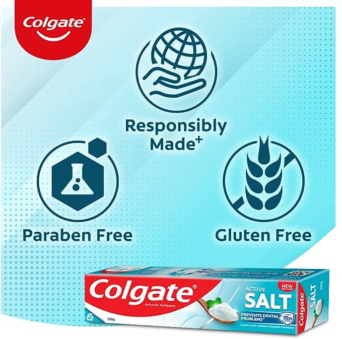 Colgate Anticavity Toothpaste with Active Salt - Prevents Dental Problems - Fights 99.9% Germs - 200 g