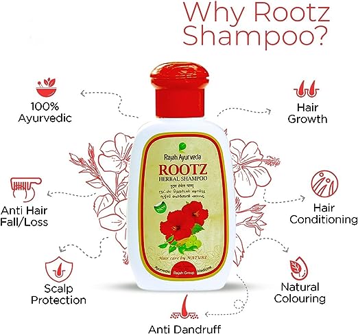 Rajah Ayurveda Rootz Herbal Shampoo  - Ayurvedic Hair Care  - Strengthens Hair - Anti Dandruff & Hair Moisturizer  - 100 ml