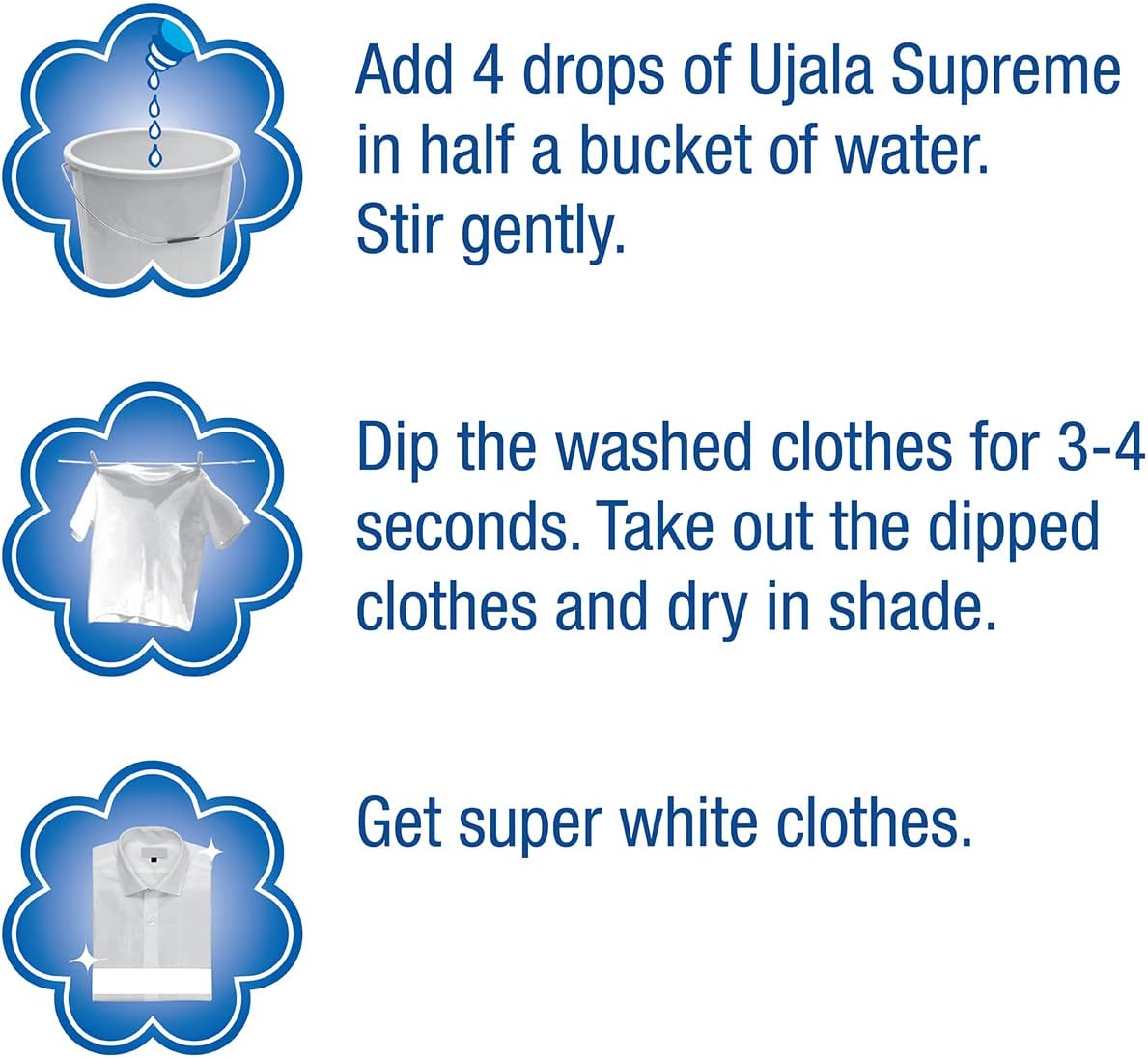 Ujala Supreme Fabric Whitener - For Super Whiteness of Clothes - Ultra Radiance Molecules - Effectively Removes Stains and Dirts -  75 ml