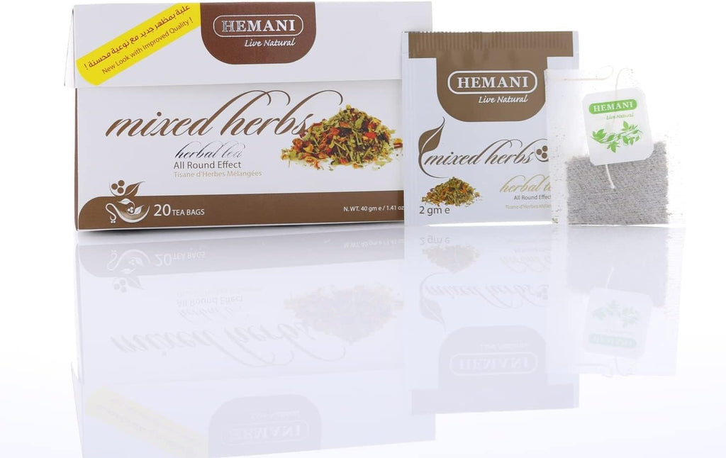 Hemani Mixed Herbs Herbal Tea All Round Effect Stress and Anxiety Relief Soothes Troubled Stomach and Insomnia 20 Tea Bags - 40gms
