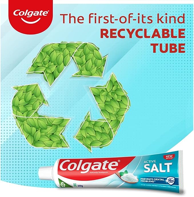 Colgate Anticavity Toothpaste with Active Salt - Prevents Dental Problems - Fights 99.9% Germs - 200 g