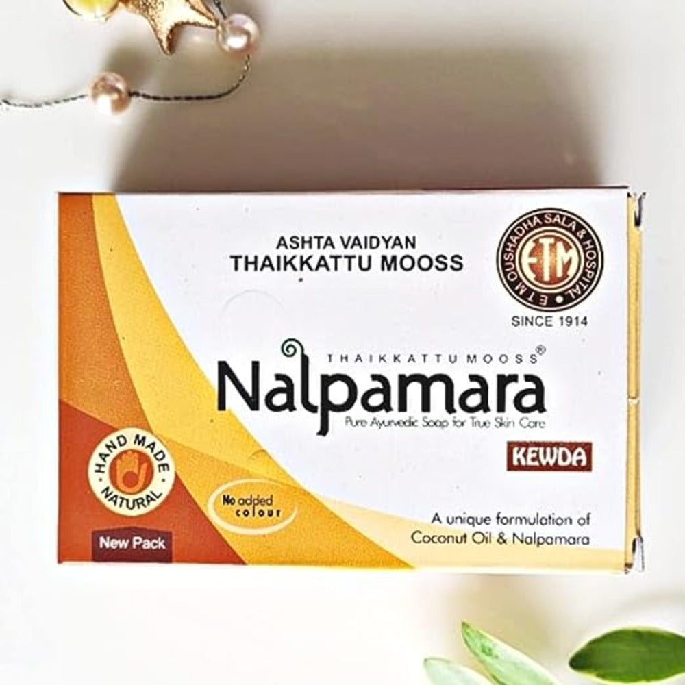 Ashta Vaidyan Thaikkattu Mooss Nalpamara Soap - Pure Ayurvedic Soap for True Skin Care - Hand-Made Natural Sandal Soap  - Unique Formulation of Coconut Oil & Nalpamara  - 75 gms