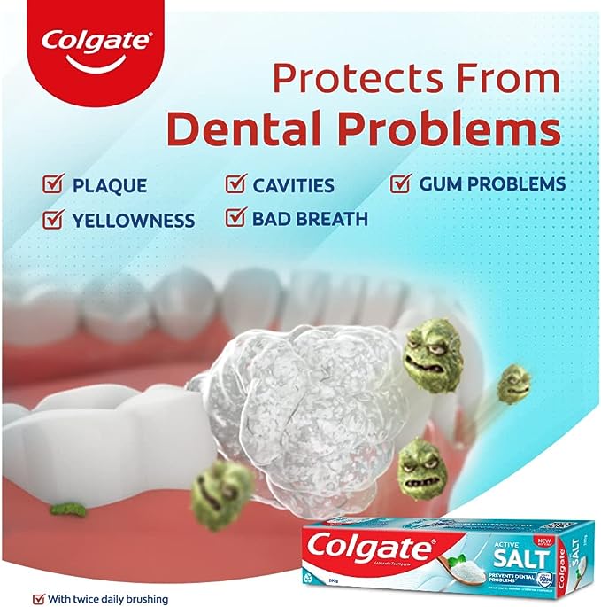 Colgate Anticavity Toothpaste with Active Salt - Prevents Dental Problems - Fights 99.9% Germs - 200 g