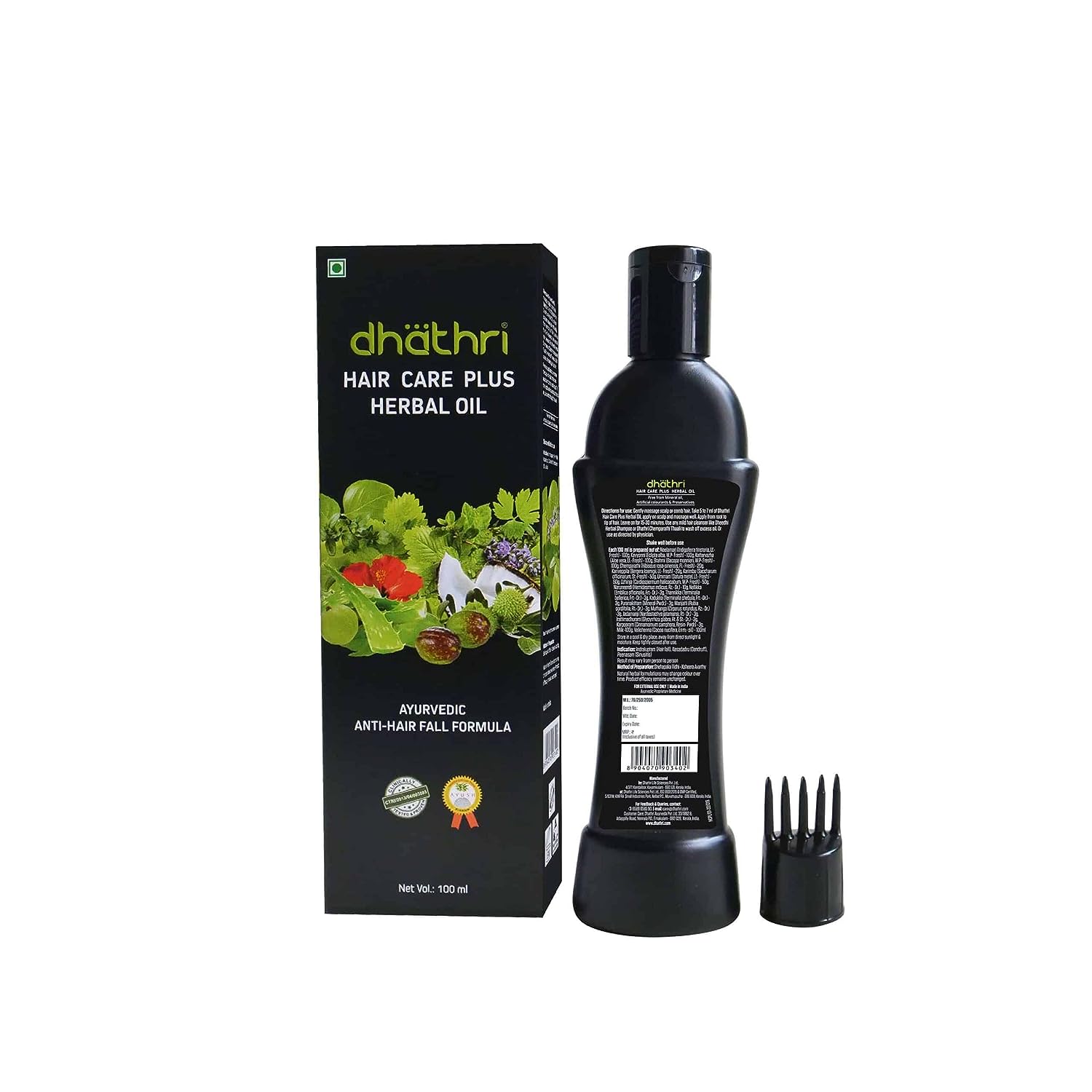 Dhathri Hair Care Plus Herbal Oil - Helps in Intense Nourishing & Conditioning for Healthy Hair -with Comb Applicator Inside - 100% Herbal Oil - 100 ml