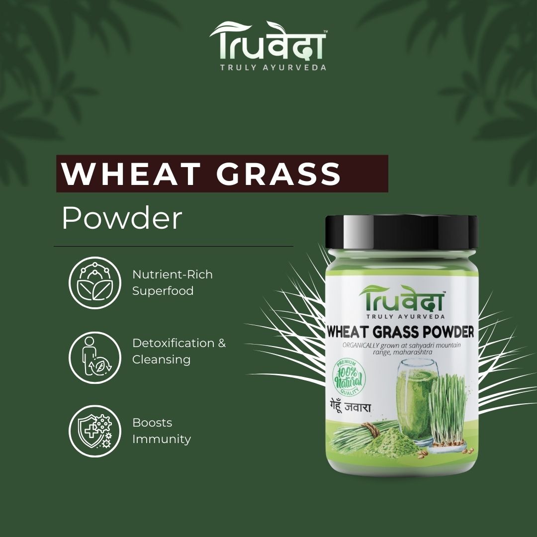 Truveda  Wheat Grass Powder  - Green Food Supplement - For Detoxification, Supports Immunity & Gut Health - 100g