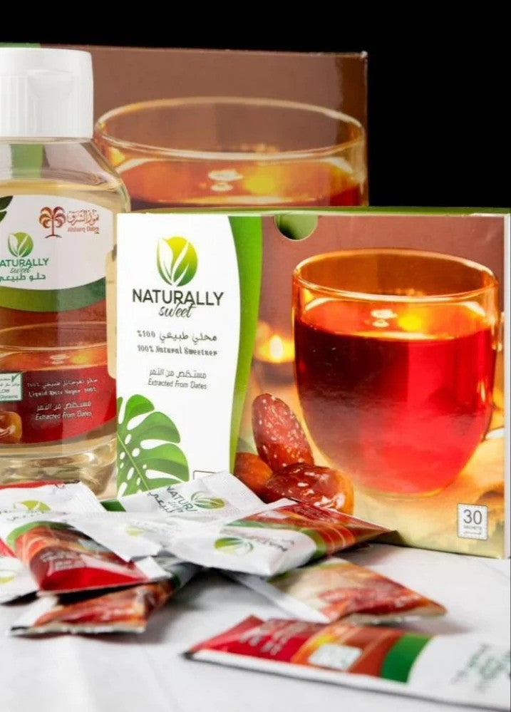 Naturally Sweet Fructose Liquid Date Sugar - 100% Natural Sweetener - Extracted from Dates - Healthy Alternative to Table Sugar - Low Glycemic & Low Calories - 30 sachets - 300 gm Total