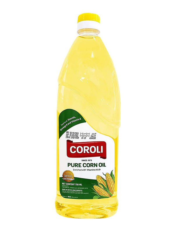 Coroli Corn Oil Pet Bottle - Cholesterol Free & Enriched w/ Vitamin A, D & E - Source of Natural Antioxidants Omega 6  - The Best & Most Versatile Cooking Oil  - 750 ml