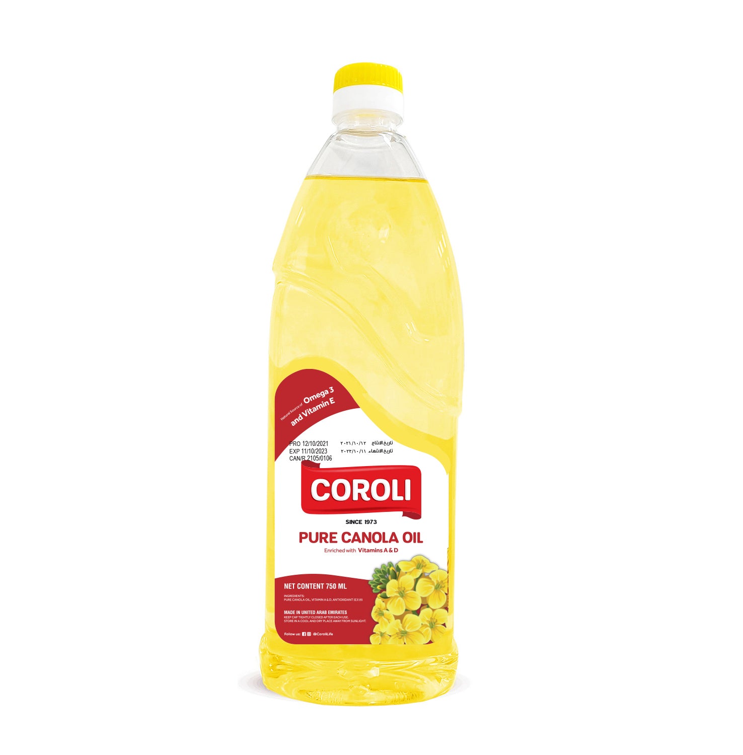 Coroli Canola Oil 750ml Enriched with Vitamin A and D Natural Source of Vitamin E and Omiga 3 for Cooking of Variety of Dishes Pure Canola, Natural Antioxidants