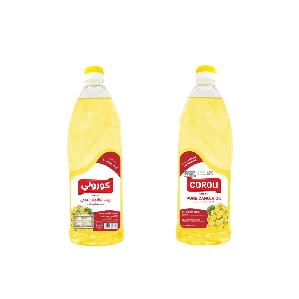 Coroli Canola Oil 750ml Enriched with Vitamin A and D Natural Source of Vitamin E and Omiga 3 for Cooking of Variety of Dishes Pure Canola, Natural Antioxidants