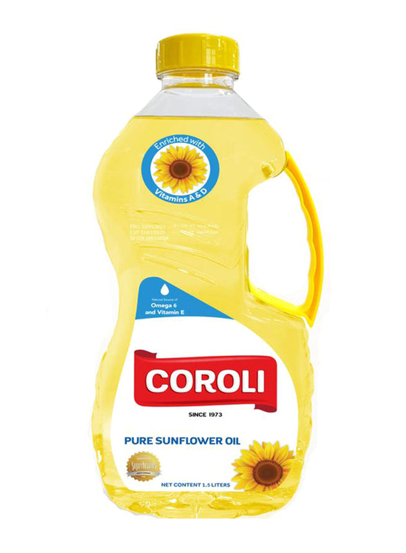 Coroli Sunflower Oil 1.5 Liters Light and Cholesterol Free Enriched with Vitamin A, D and E, Source of Omega 6 Versatile Cooking Oil- Cook, Bake, Sauté or Deep-fry