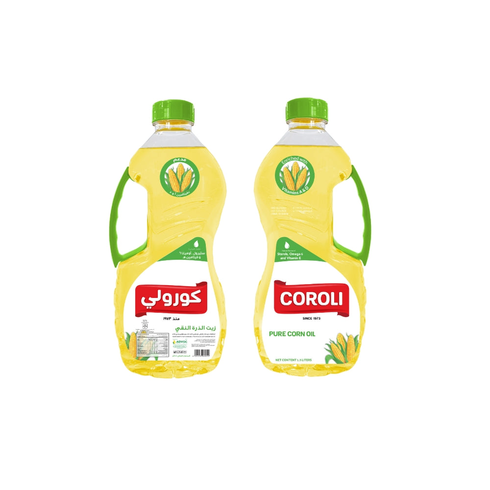 Coroli Corn Oil 1.5 Liter - Light and Cholesterol Free - Enriched with Vitamin A, D and E, Sterols, Natural Antioxidants Omega 6 - Versatile Cooking Oil [Cook, Bake, Sauté or Deep-fry]