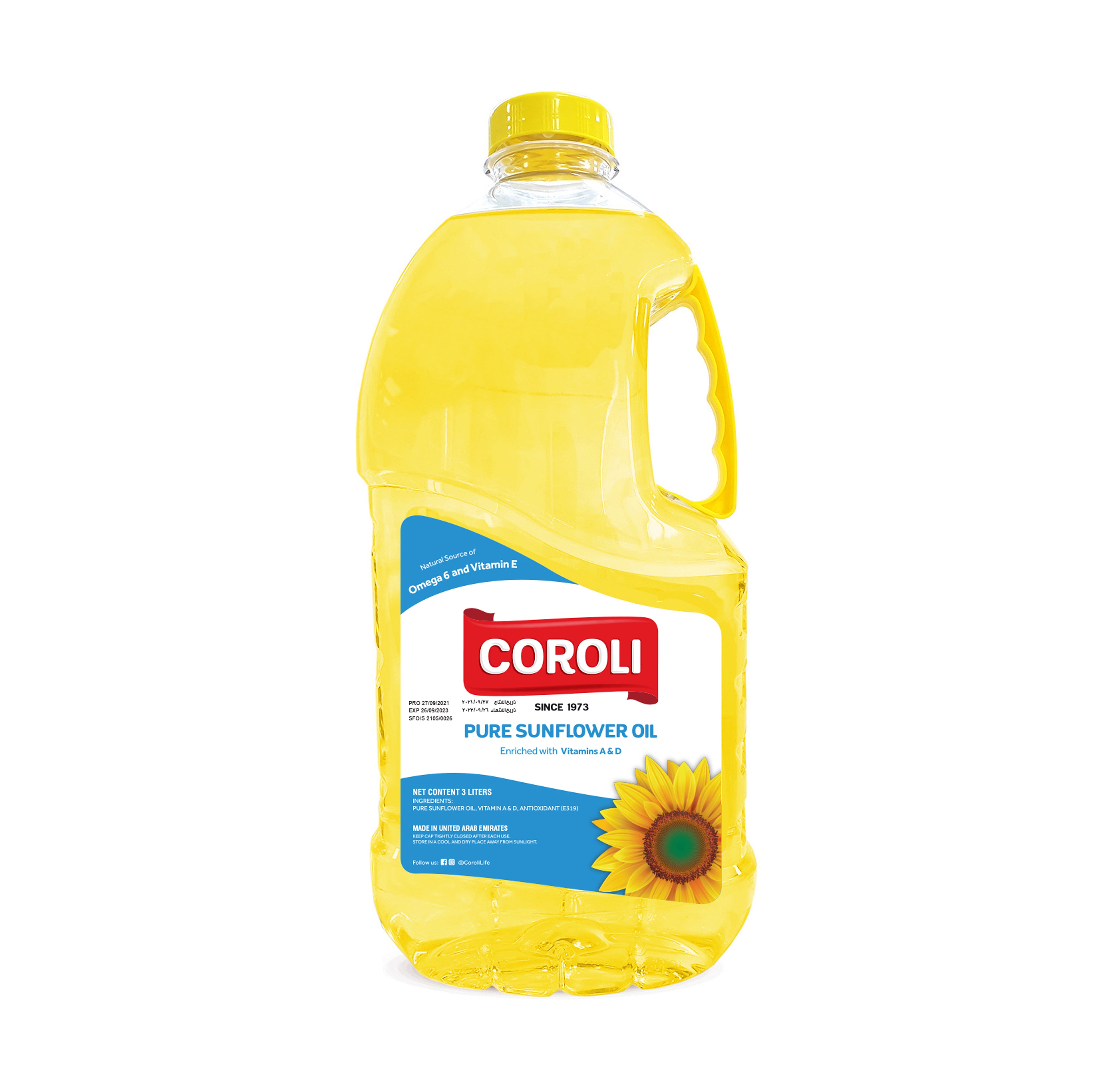 Coroli Pure Sunflower Oil - 3 Liters - The Best & Most Versatile Cooking Oil - Helps in Reducing Bad Cholesterol