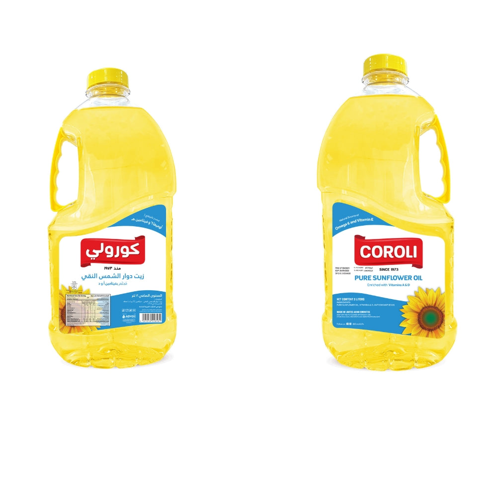 Coroli Pure Sunflower Oil - 3 Liters - The Best & Most Versatile Cooking Oil - Helps in Reducing Bad Cholesterol