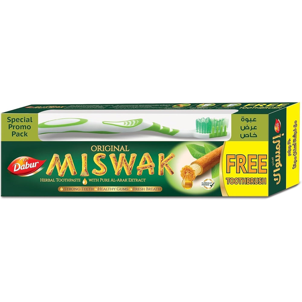 Dabur Miswak Toothpaste - Formulated with Unique Blend of Speacilized Herbs - Strengthens Teeth and Soothes Gum - Fights Bad Breath - 190 gm + Toothbrush
