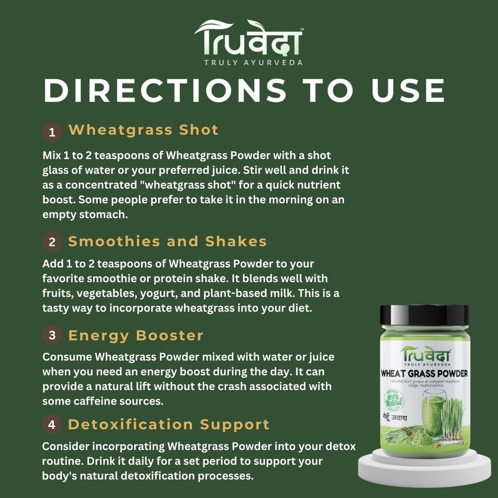 Truveda  Wheat Grass Powder  - Green Food Supplement - For Detoxification, Supports Immunity & Gut Health - 100g