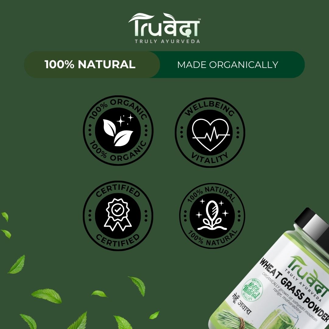 Truveda  Wheat Grass Powder  - Green Food Supplement - For Detoxification, Supports Immunity & Gut Health - 100g
