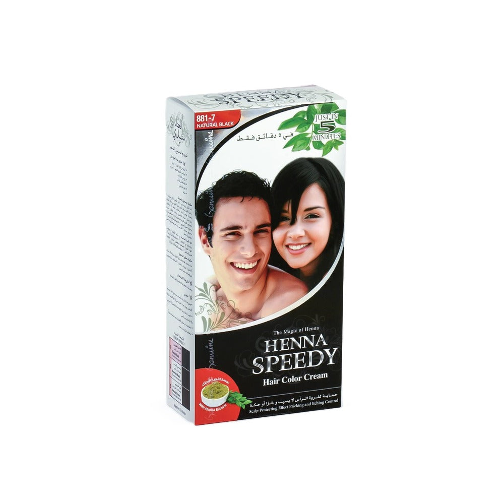 Henna Speedy Natural Black Hair Colour Cream  - With Henna Extract - Scalp Protecting & Itching Control - To Cover Heavy Gray Hair - 120 grams