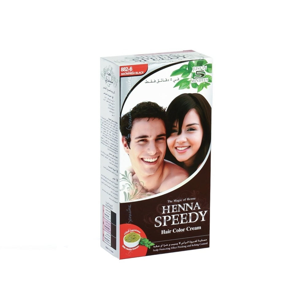Henna Speedy  Brownish Black Hair Colour Cream  - With Henna Extract - Scalp Protecting & Itching Control - To Cover Heavy Gray Hair - 120 grams