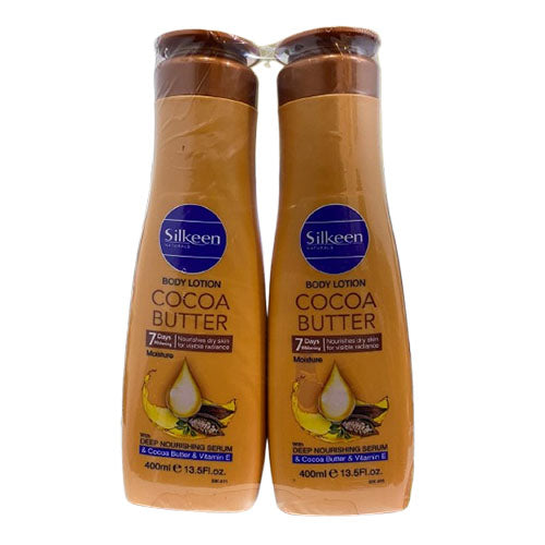Silkeen Naturals Body Lotion Cocoa Butter & Vitamin E - with Deep Nourishing Serum - 7 Days Whitening - Nourishes Dry Skin For Visible Radiance - 400ml x 2 - Twin Pack