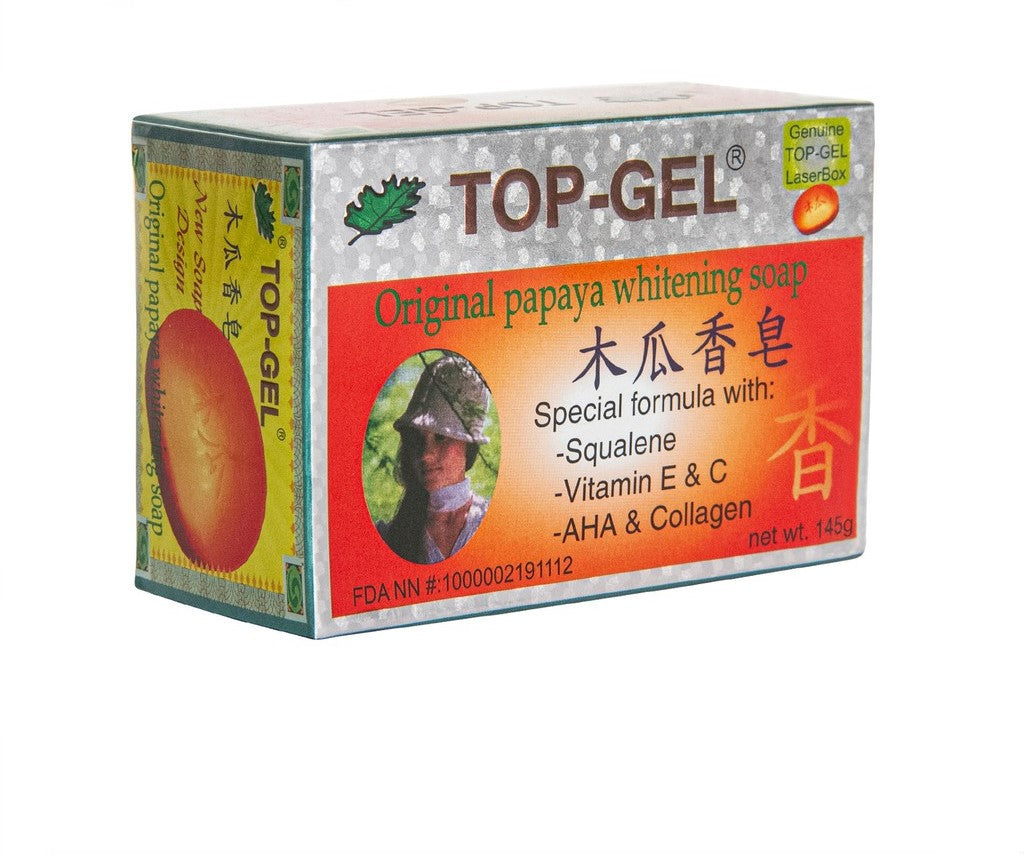Top-Gel Original Papaya Whitening Soap  - With Squalene, Vitamin E & C & AHA & Collagen - Deeply Cleans Skin - Removes Excess Oil - Skin Free from Blackheads & Pimples - 145 g