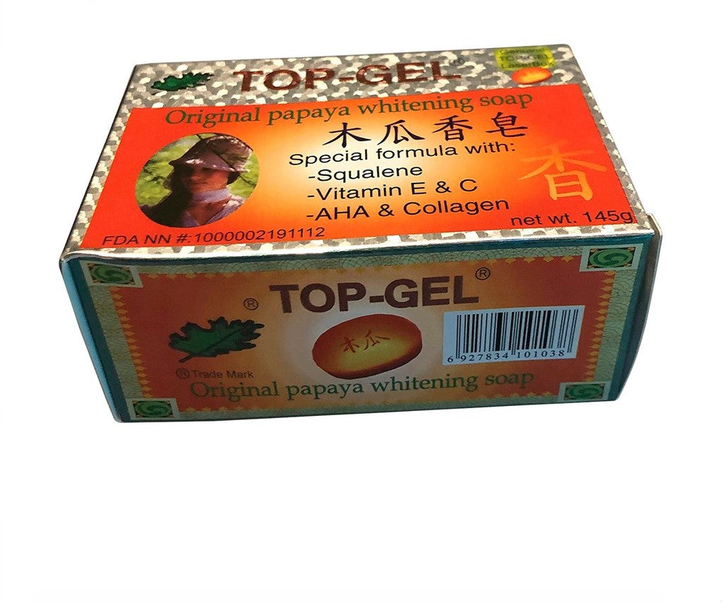 Top-Gel Original Papaya Whitening Soap  - With Squalene, Vitamin E & C & AHA & Collagen - Deeply Cleans Skin - Removes Excess Oil - Skin Free from Blackheads & Pimples - 145 g