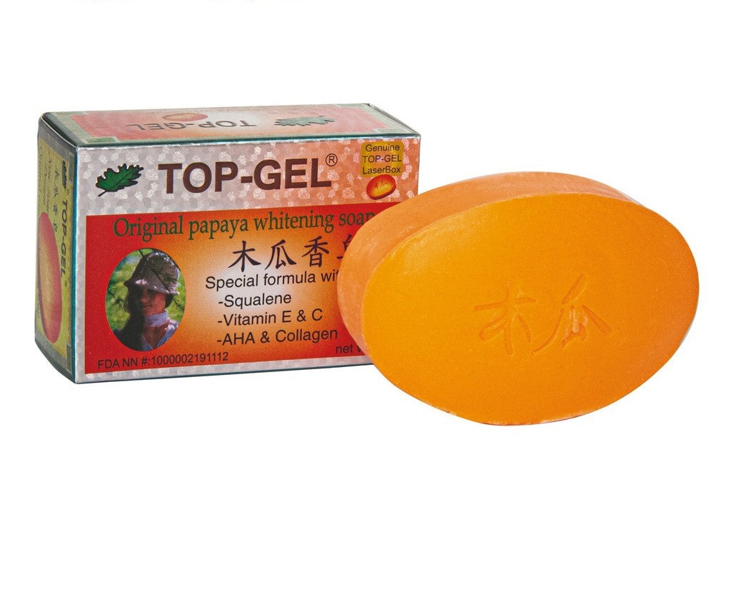 Top-Gel Original Papaya Whitening Soap  - With Squalene, Vitamin E & C & AHA & Collagen - Deeply Cleans Skin - Removes Excess Oil - Skin Free from Blackheads & Pimples - 145 g