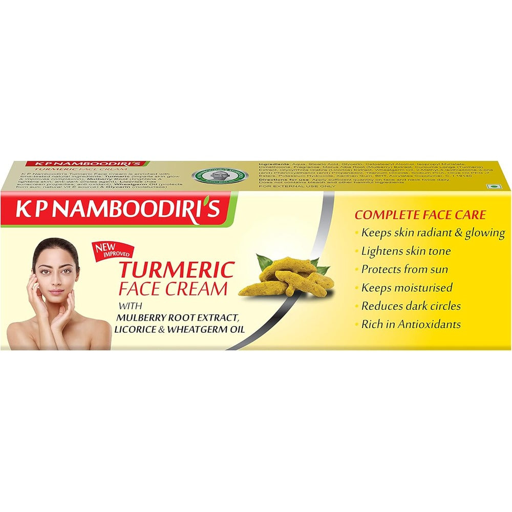 K P Namboodiri's Turmeric Face Cream - With Mulberry Root Extract, Licorice & Wheatgerm Oil - Lightens Skin Tone - Protects from Sun - 25 g