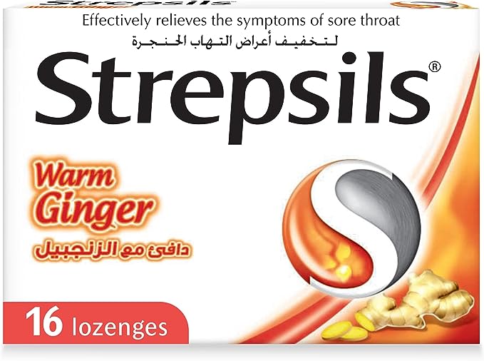 Strepsils Warm Ginger -Strepsils Warm Ginger Lemon Lozenge Effectively Relieves Sore Throat - 16 Lozenges
