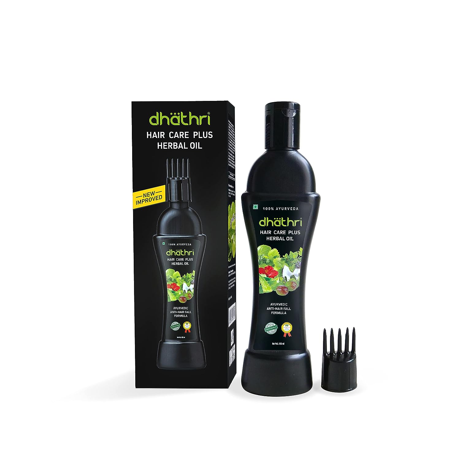 Dhathri Hair Care Plus Herbal Oil - Helps in Intense Nourishing & Conditioning for Healthy Hair -with Comb Applicator Inside - 100% Herbal Oil - 100 ml