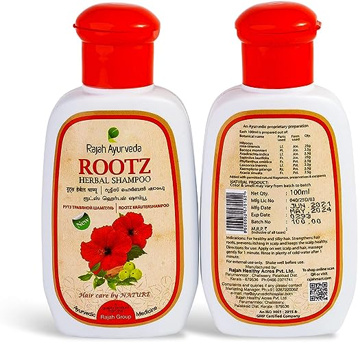 Rajah Ayurveda Rootz Herbal Shampoo  - Ayurvedic Hair Care  - Strengthens Hair - Anti Dandruff & Hair Moisturizer  - 100 ml