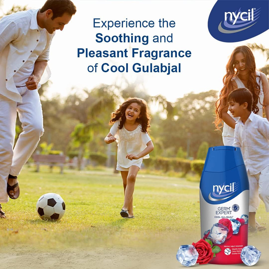 Nycil Zydus Cool Gulabjal Prickly Heat Powder - Helps Protect from Common Germs & Bacteria - Fights Body Odor, Itching, Rashes - with Cooling Effect-187.5 Grams