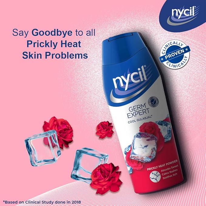 Nycil Zydus Cool Gulabjal Prickly Heat Powder - Helps Protect from Common Germs & Bacteria - Fights Body Odor, Itching, Rashes - with Cooling Effect-187.5 Grams
