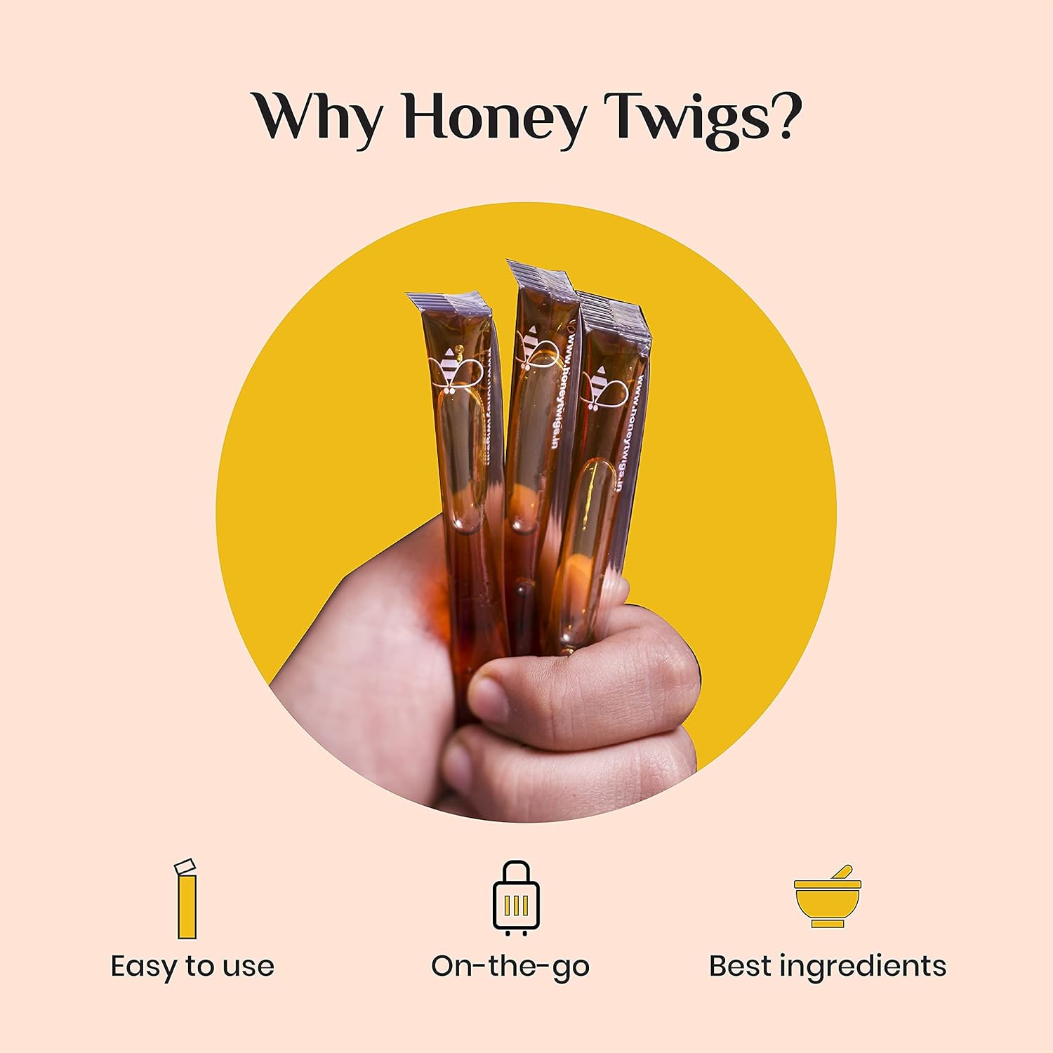 Honey Twigs  Lemon Infused Honey  - Natural Lemon Flavouring  - Rich in Vitamin C - 30 x 8 g