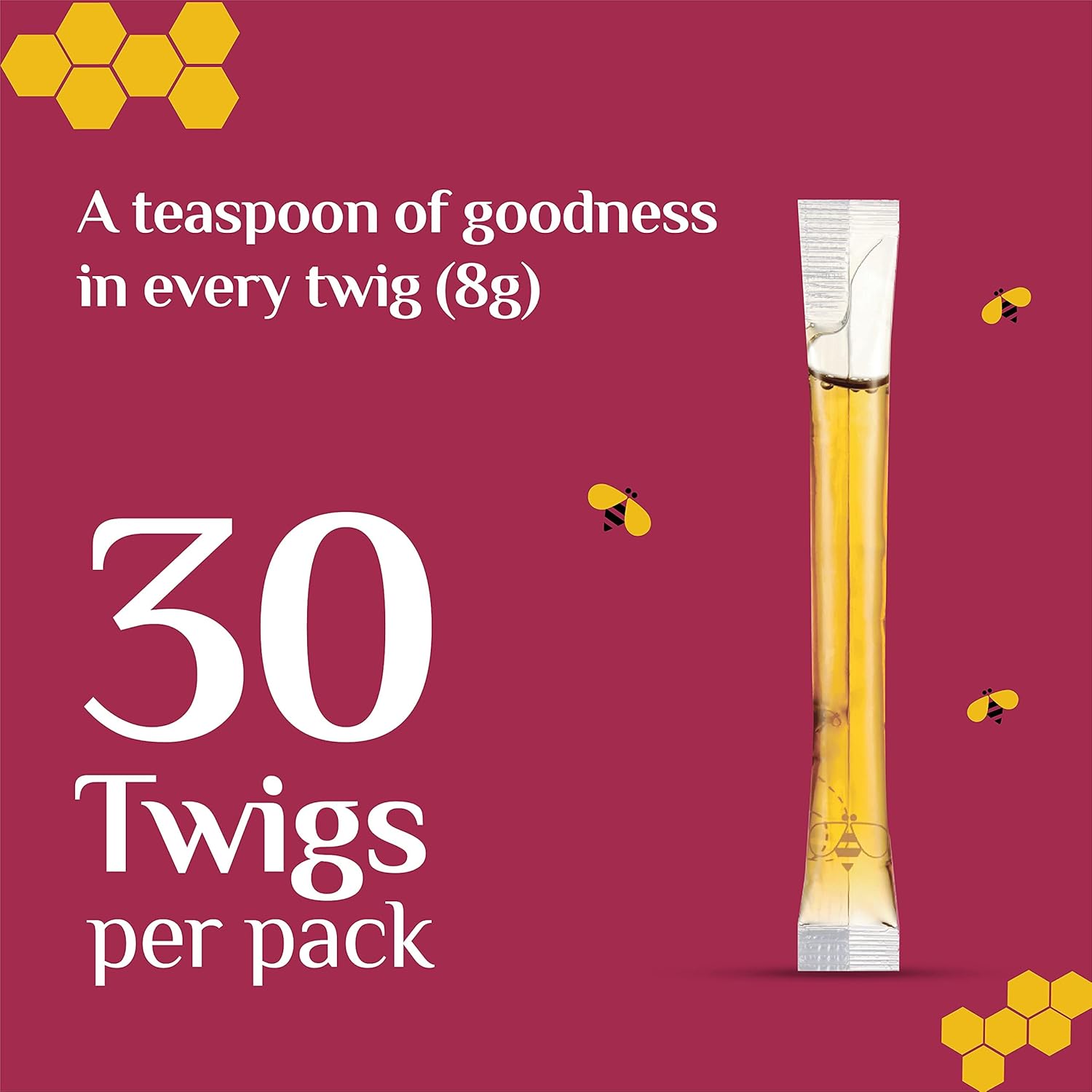 Honey Twigs  Lemon Infused Honey  - Natural Lemon Flavouring  - Rich in Vitamin C - 30 x 8 g