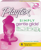 Playtex Simply Gentle Glide Regular Absorbency Tampons - Fragrance Free - Simple.Gentle.Reliable - 16 Tampons with Free Plastic Applicator - White