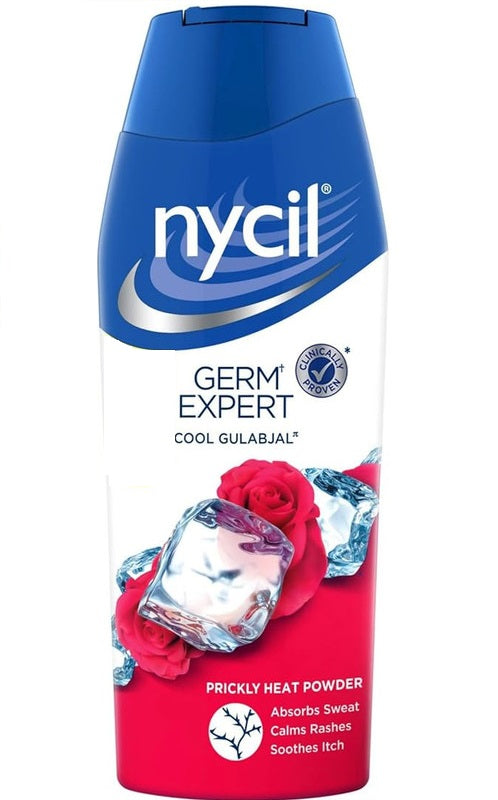 Nycil Zydus Cool Gulabjal Prickly Heat Powder - Helps Protect from Common Germs & Bacteria - Fights Body Odor, Itching, Rashes - with Cooling Effect-187.5 Grams
