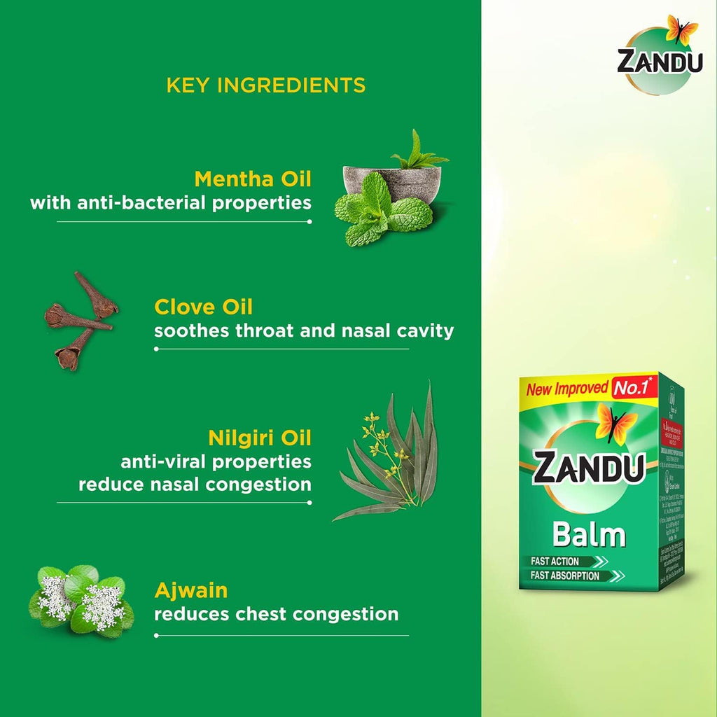 Zandu Ayuvedic Balm For Effective Relief Against Cold, Headache, Body Pain - 25ml