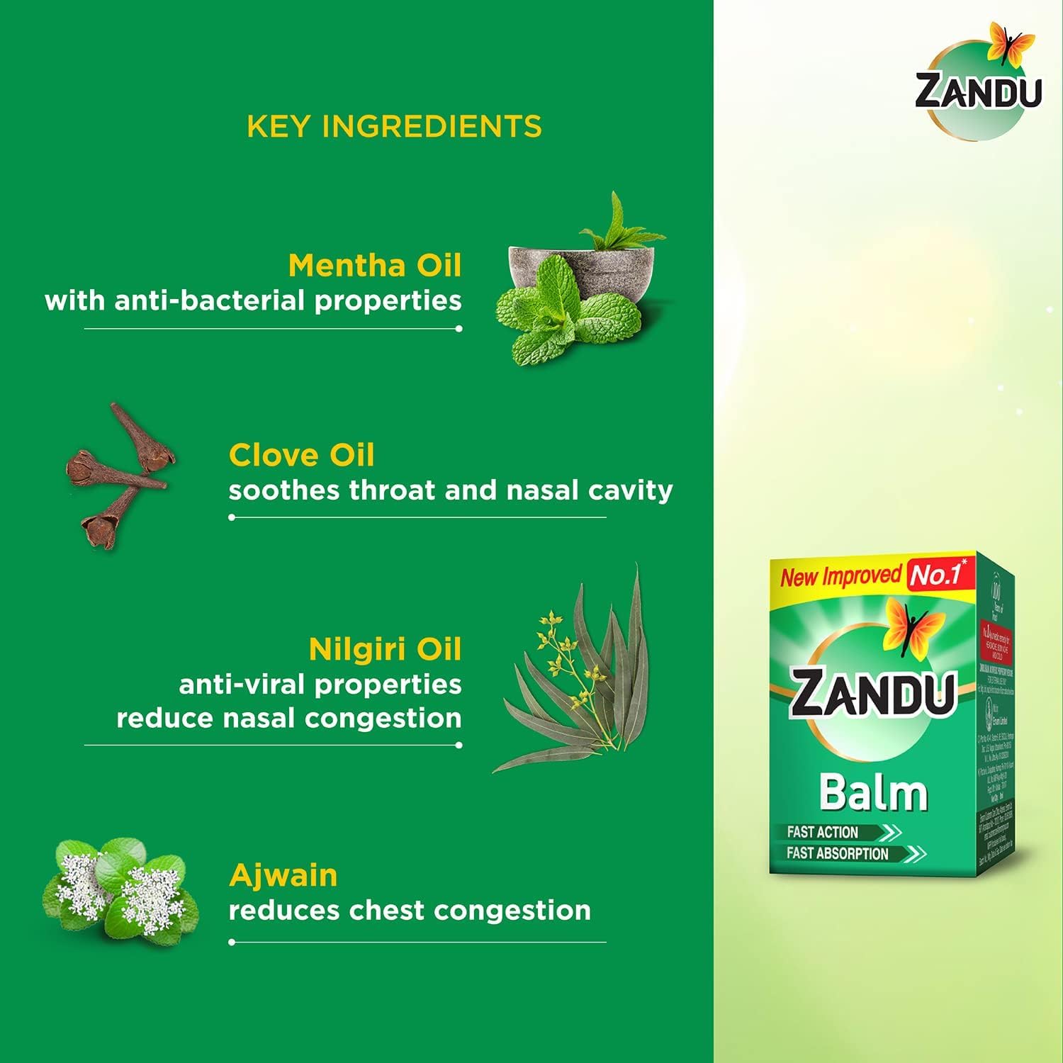 Zandu Ayuvedic Balm For Effective Relief Against Cold, Headache, Body Pain - 25ml