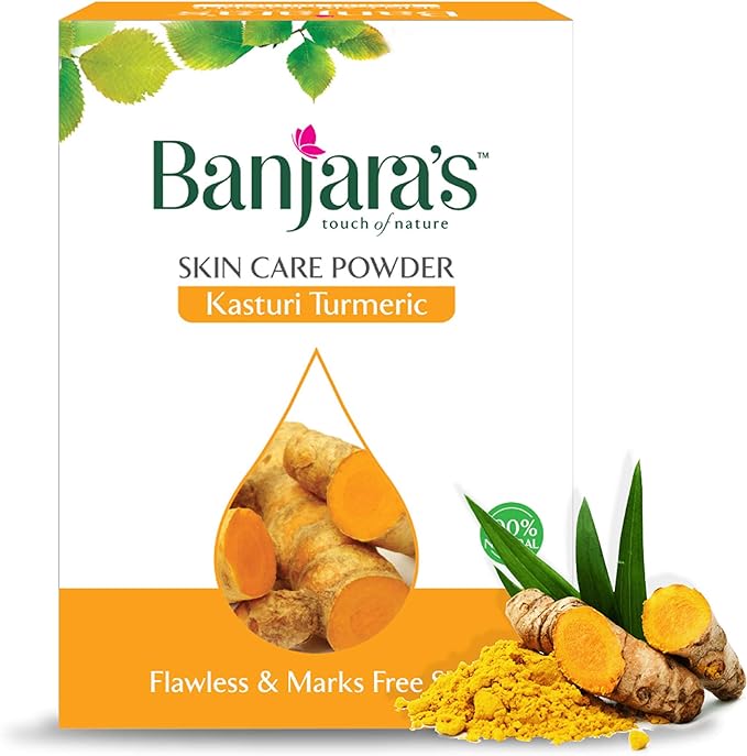 Banjaras  Pam Kasturi Turmeric Skin Powder  - Rid Dark Cricles and Dead Skin Cell - Brighten The Skin - Flawless & Marks Free Skin- 100g