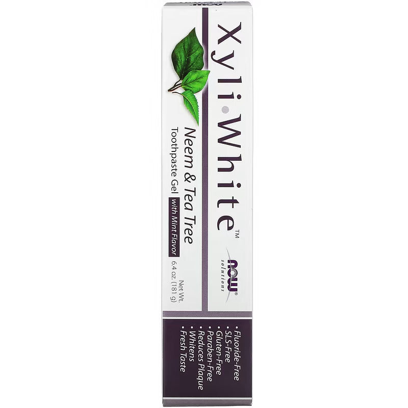 Xyli White Neem & Tea Tree Toothpaste Gel with Mint Flavour | Reduces Plaque | Whitens Teeth | Free from Fluoride, Gluten, SLS & Paraben | For Long Lasting Fresh Taste & Breath  - 181 g