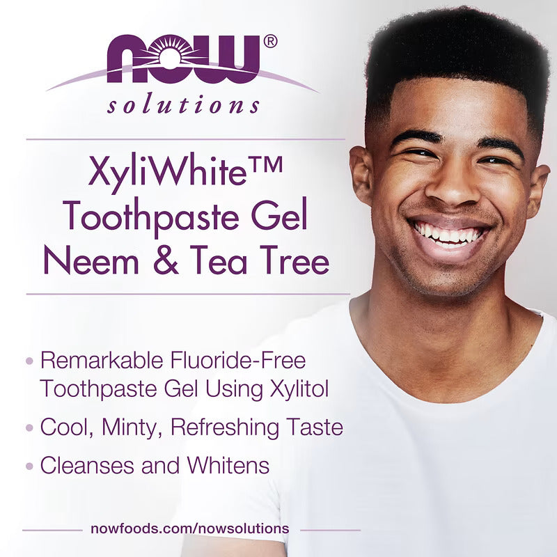 Xyli White Neem & Tea Tree Toothpaste Gel with Mint Flavour | Reduces Plaque | Whitens Teeth | Free from Fluoride, Gluten, SLS & Paraben | For Long Lasting Fresh Taste & Breath  - 181 g
