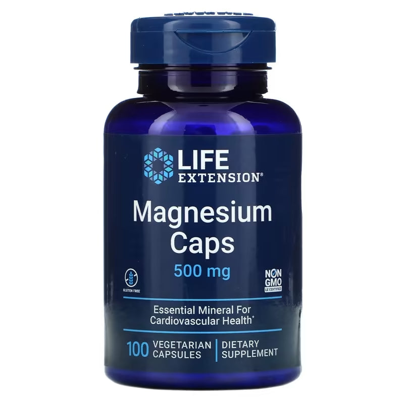 Life Extension Magnesium Caps 500 mg 100 capsules - Essential Mineral for Cardiovascular Health - Dietary Supplement - Gluten Free & Non GMO  - 100 capsules