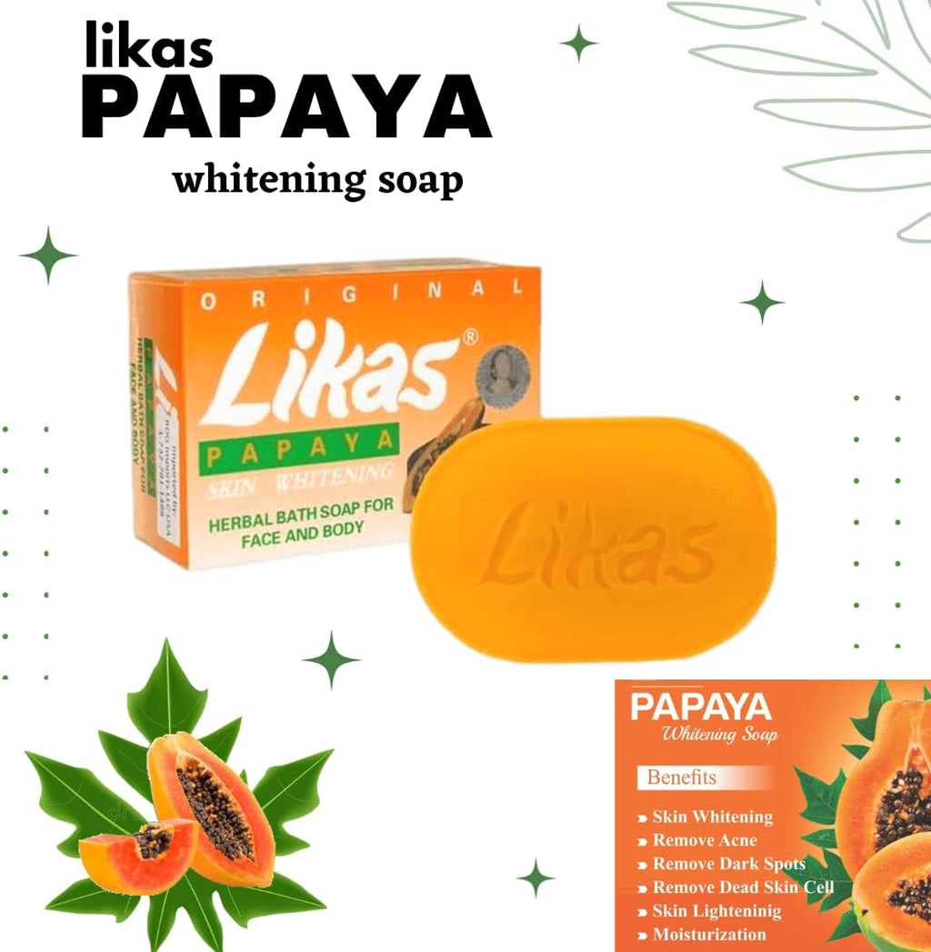 Likas Skin Whitening Soap Papaya - Herbal Bath Soap For Face and Body - For Clearer and Finer Skin Complexion - Enriched with Papaya Enzymes  - 135 g